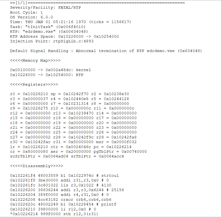 VxWorks 6.9 EDR Log