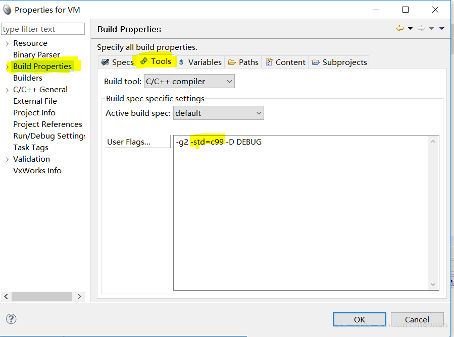 VxWorks 6.9 Build Properties for Project