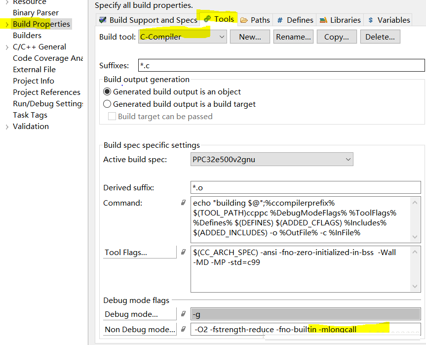 VxWorks 6.9 Build Properties for mlongcall