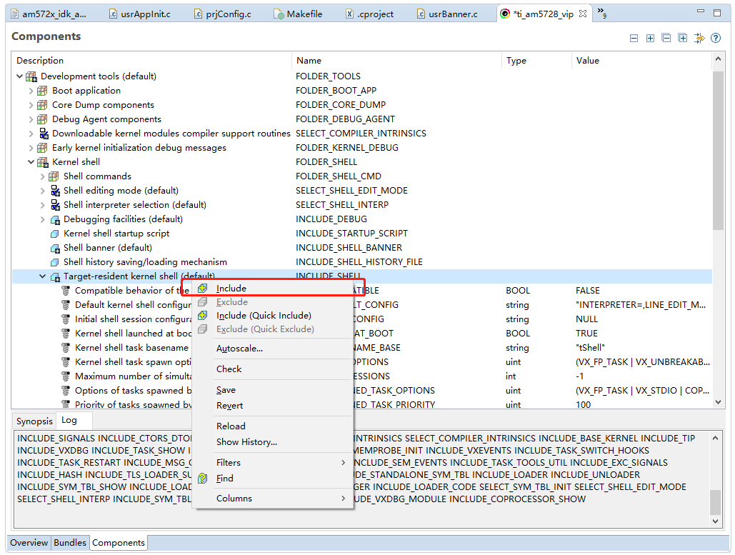 VxWorks7 Add Shell Component