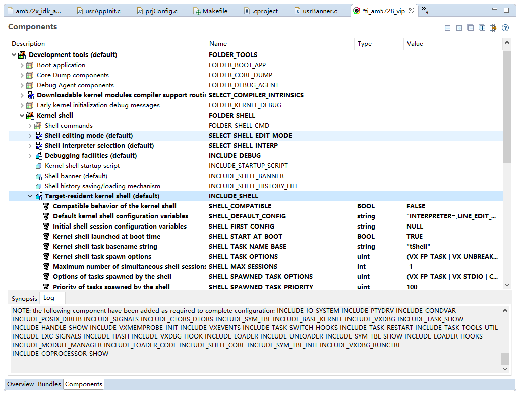 VxWorks7 Add Shell Component