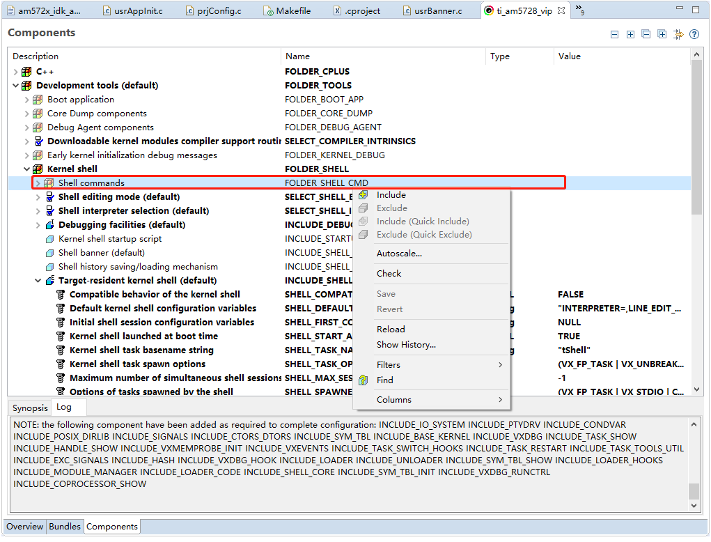 VxWorks7 Add Shell Component