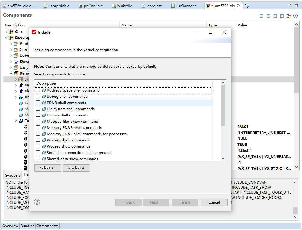 VxWorks7 Add Shell Component